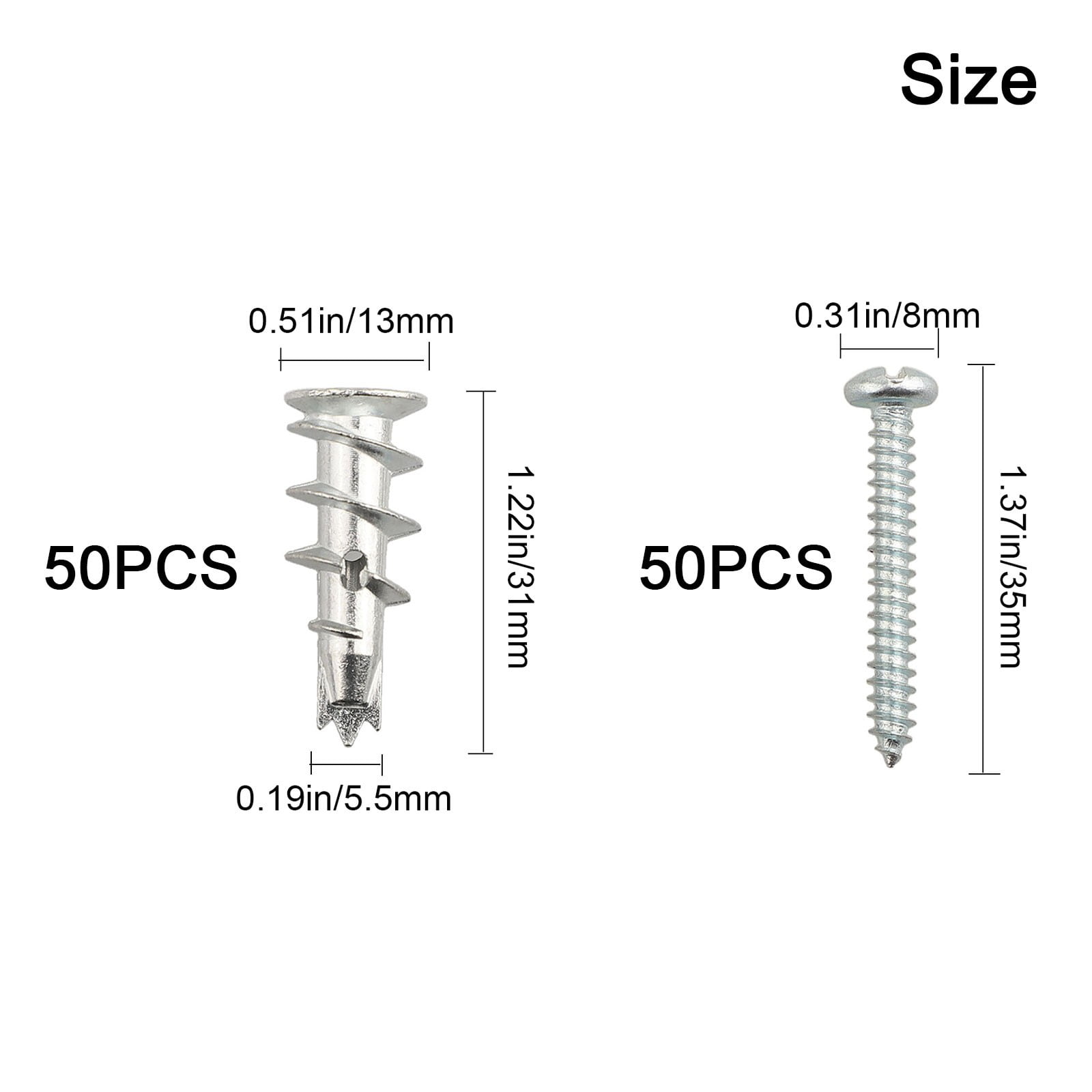 Hollow Wall Anchor and Screw Pack 100 Pieces Designed for Heavy Duty Use