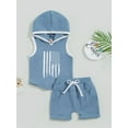 thumbnail image 2 of Binpure Toddler Boys Summer Outfit Sets Sleeveless Stripe Stars Print Hooded Vest + Blue Drawstring Shorts, 2 of 6