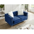 thumbnail image 3 of Gewnee Blue 2-Seater Velvet Accent Chair - Solid Eucalyptus Frame, Acrylic Crystal Legs, Removable Cushions & Pillows for Living Room/Bedroom, 3 of 12