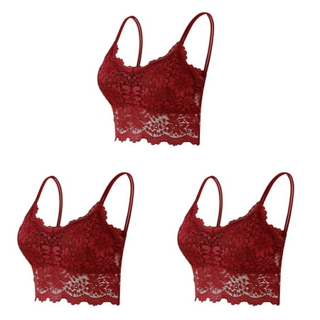t Chest Women Plus Size Vest Womens Bras Sexy Crop Wire Bra Lingerie Bras Pack Sexy V Neck Underwear Sports Bra Pack for Women Lingerie without Chest ceangrtro Red (3Packs) Red (3Packs)