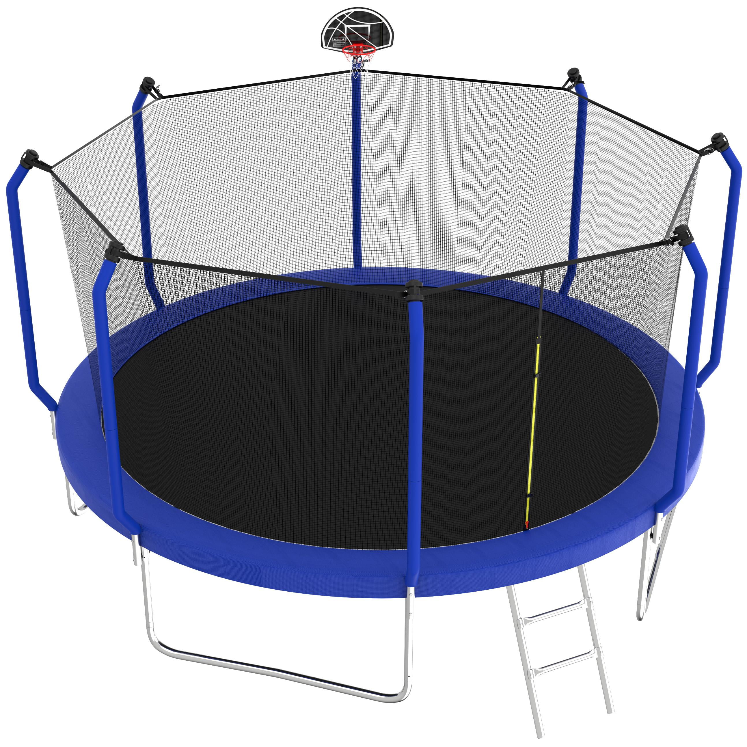 EUROCO 1500LBS 14FT Trampoline for Adults and Kids, Trampoline with Enclosure ,Ladder,Basketball Hoop,Ball,Heavy Duty Recreational Trampoline Capacity for 6-7 Kids