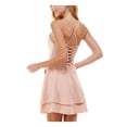 thumbnail image 2 of CITY STUDIO Womens Pink Stretch Zippered Pocketed Lace-up Back Double Ruffle Hem Spaghetti Strap Square Neck Short Party Fit + Flare Dress 9, 2 of 2