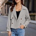thumbnail image 2 of Cnbwig Womens Cropped Trench Coat Trendy Casual Double Crop Jackets Fall Notch Collar Coats Fall Winter Windproof Z1-Grey L, 2 of 5