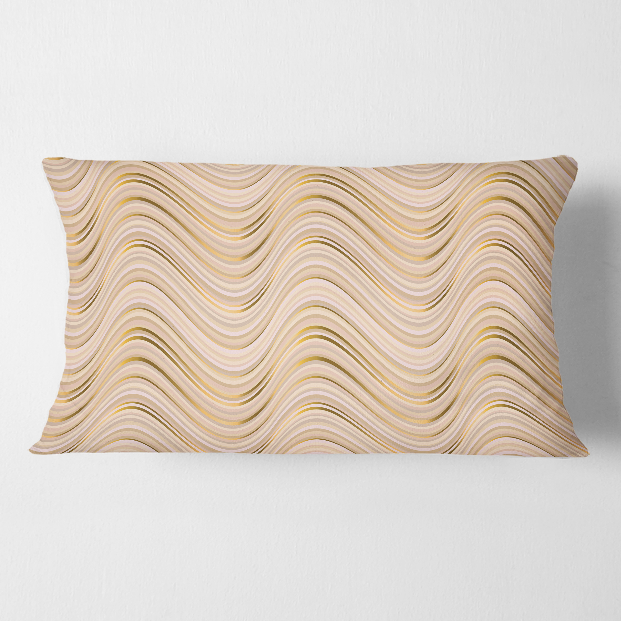 Designart Abstract Luxury Beige Waves' Mid-Century Modern Throw Pillow - 12x20