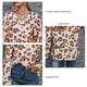 thumbnail image 5 of Camisa De Mujer Manga Larga Estampado De Leopardo Cuello En V Botones Decoración Suelta Elegante Mujer Top Marrón L, 5 of 7