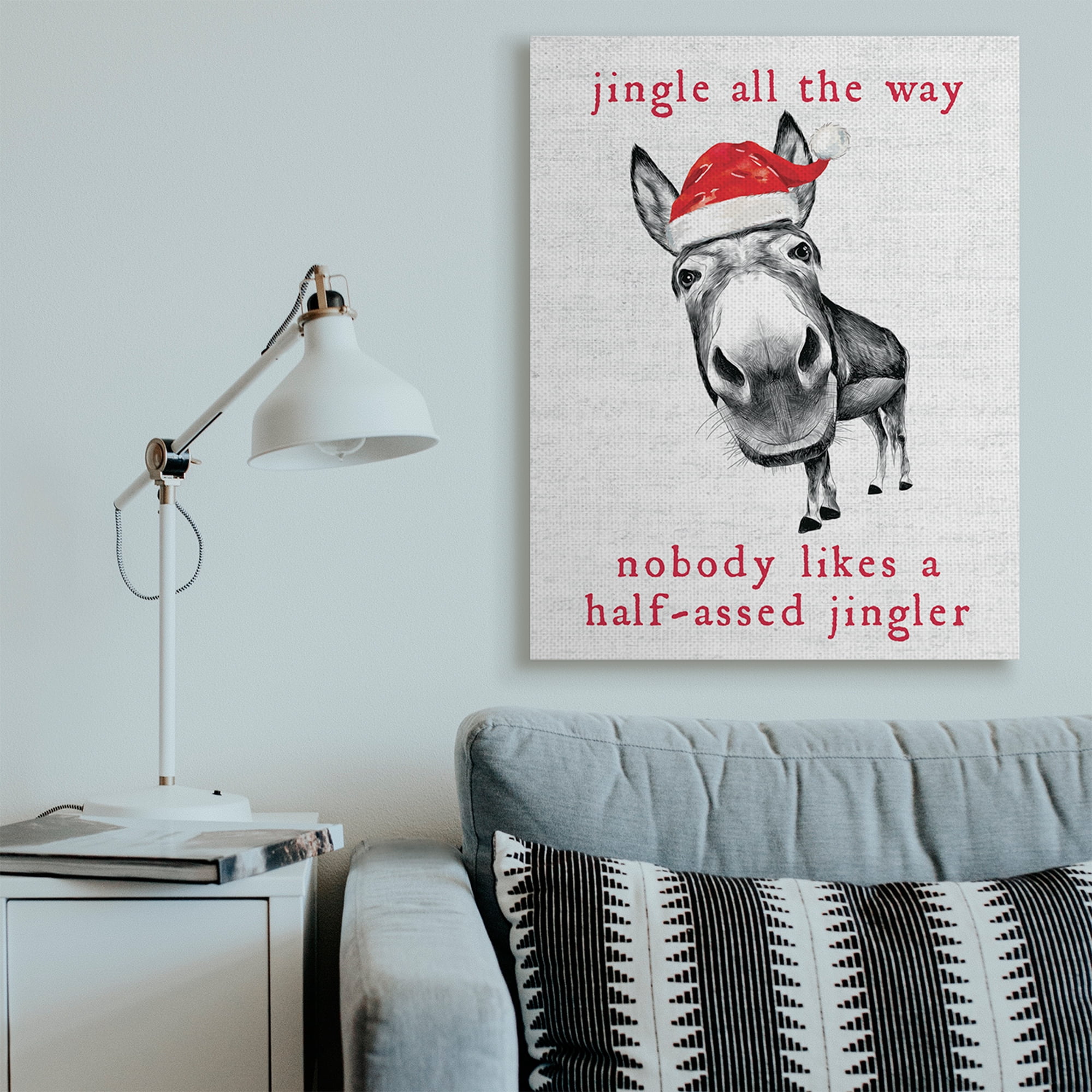 Stupell Industries Jingle All the Way Quote Sassy Christmas Donkey Holiday Painting Gallery Wrapped Canvas Art Print Wall Art, 36 x 48