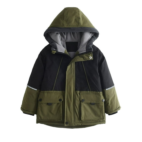 Efsteb Boys Jacket Winter Thick Warm Coats Long Sleeve Hooded Thick Jacket Waterproof Outdoor Outerwear (Army Green,9 Years)