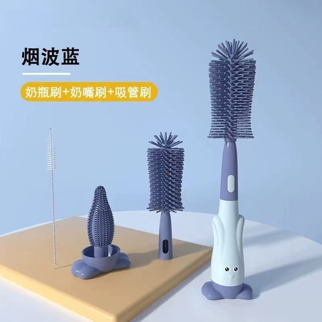 Baby and Toddler 3-in-1 Silicone Bottle Brush, Cup Brush, Nipple Brush, Straw Brush - Yanbolan
