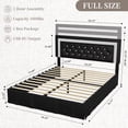 thumbnail image 3 of SIBEDS Full Upholstered Bed Frame with Adjustable Headboard and LED Lights, Black PU Tufted Diamond Button, No Box Spring Needed, Noise Free, 3 of 9