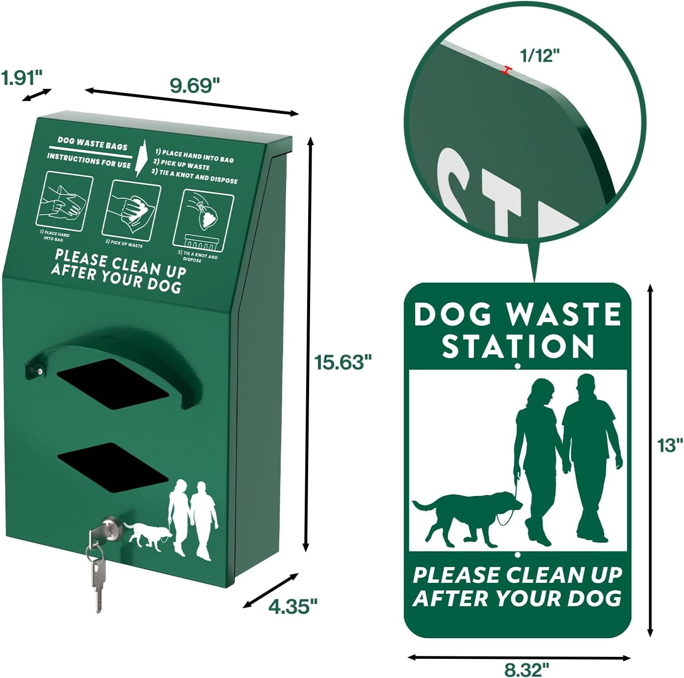 Pochar Pet Poop Waste Station Aluminum Dog Bag Dispenser with Pick Up After Your Dog Sign