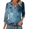 thumbnail image 1 of Ounisa T-Shirts à Manches 3/4 pour Femmes Col en V Manches Raglan Chandail Imprimé Décontracté Tendance Printemps Été Mode Hauts P-2TG, 1 of 6