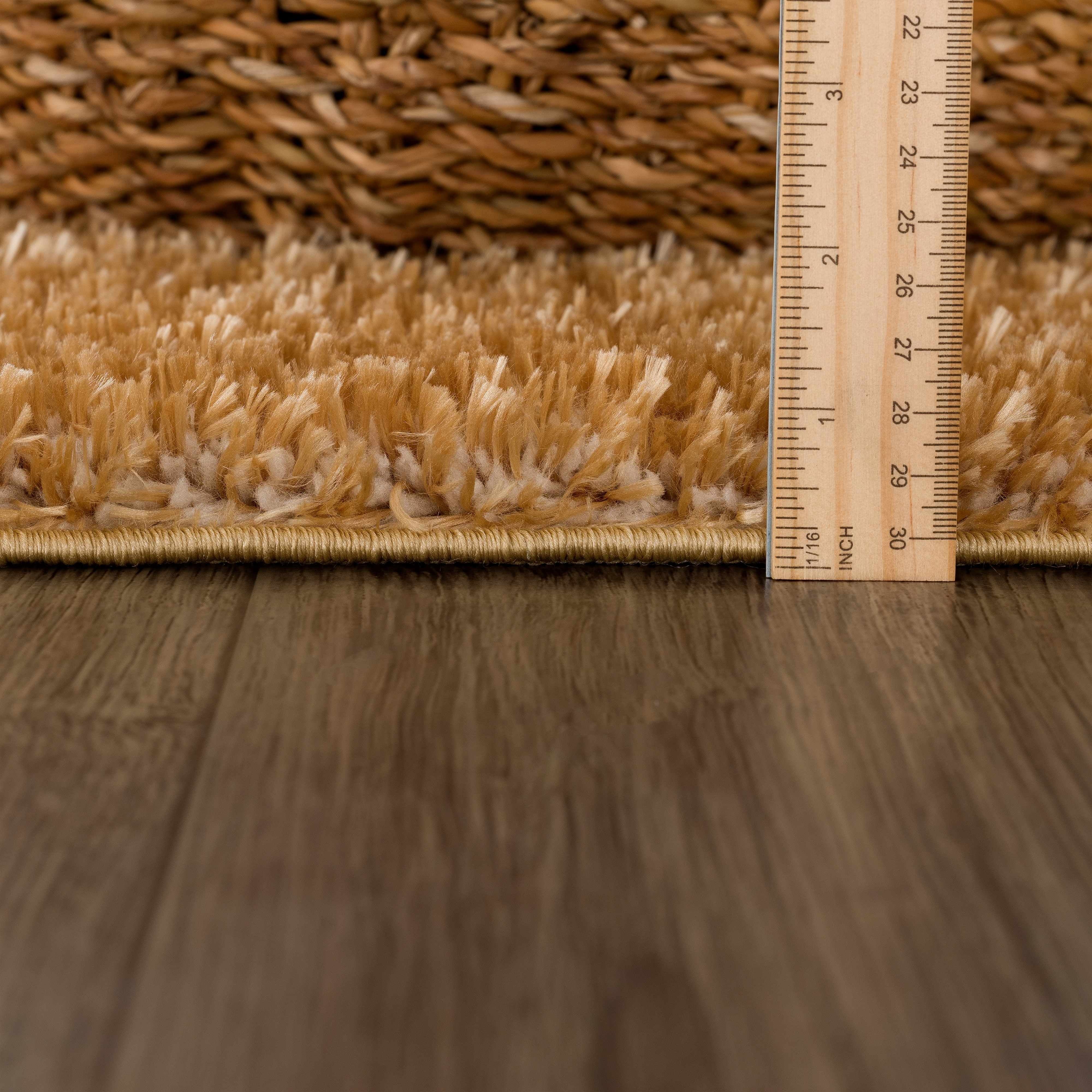 Hauteloom Heavenly Solid Shag Area Rug for Living Room Bedroom - High Pile Fluffy Carpet - Soft Shaggy Cozy Plush Rug - Gold, Mustard, Brown - 5'3" x 7'