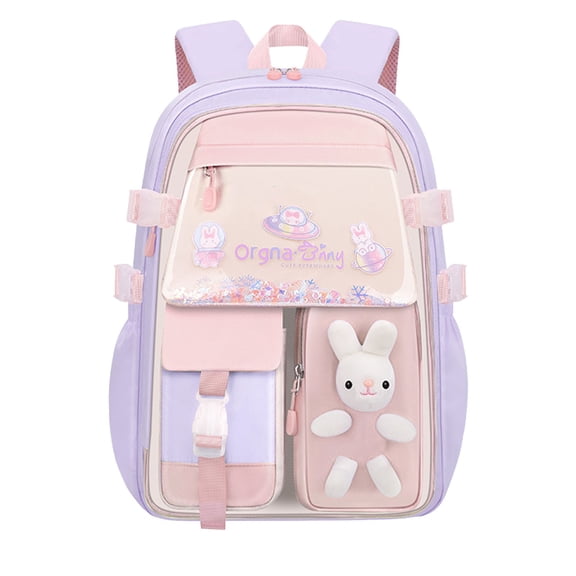 Cute 3D Plush Bunny Flap Backpack Adjustable Strap Orthopedic Spine Support Waterproof Elementary School Bookbag