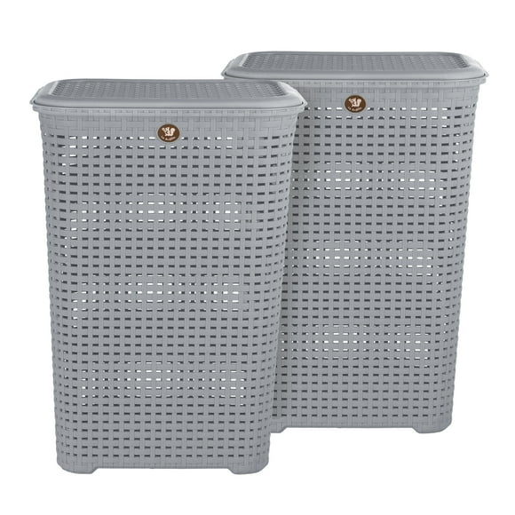 Kit 2 Cestos Para Ropa Sucia- Estilo Rattan (Gris Luna)