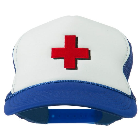 Cross in Red Logo Embroidered Foam Mesh Cap - Royal White OSFM