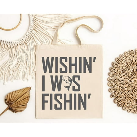 vintage Wishin I Was Fishin with Fish Image Tote Bag for Men Gift for Fishing Lovers-TH23866