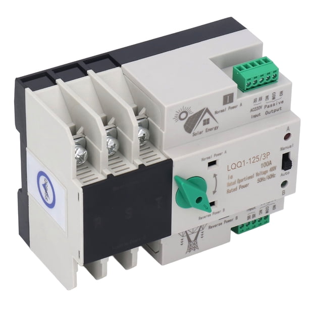 Interruptor De Transferencia De Energía, Carcasa De PC Sensible AC400V 100A Contacto Plateado Instalación En Riel DIN 3P Interruptor De Transferencia Automática De Doble
