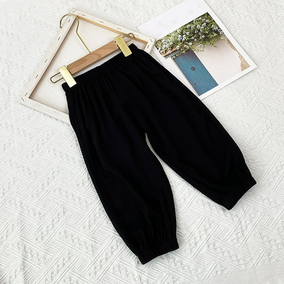 Eltusu Boys Sweatpants, Elastic Waist Spring Fall Casual Solid Color Athletic Joggers Black Size 7-8 T