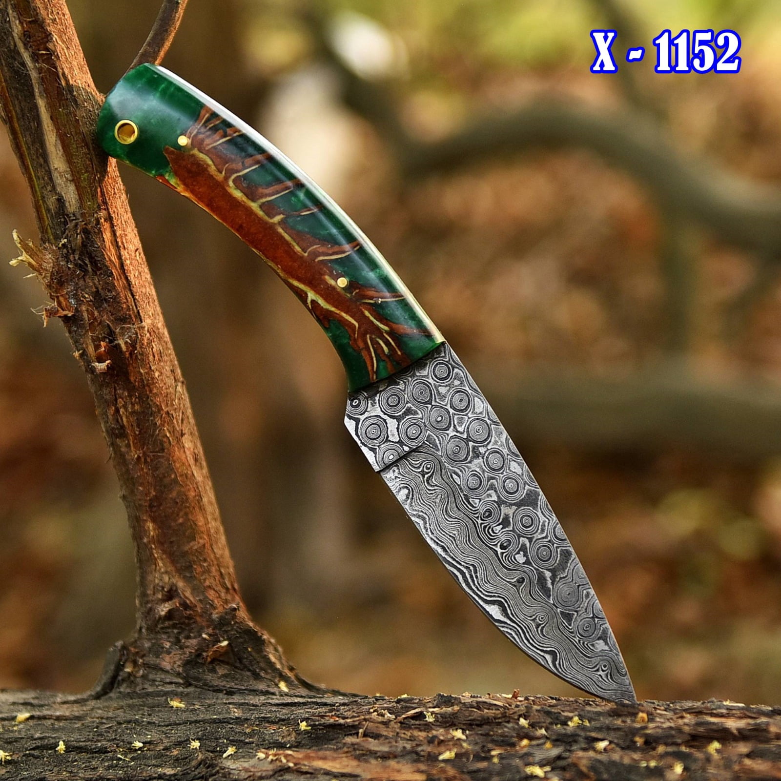 Handmade Forged Rain Pattern Damascus Steel Fix Blade Tactical Knife Pinecone Handle