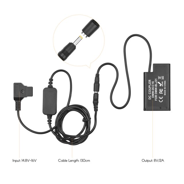 Andoer D-tap to DMW-BLJ31 Dummy Battery DMW-DCC16 DC Acoplador de batería de repuesto para cámaras P Andoer Adaptador