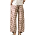 thumbnail image 4 of Cagogo Women Plus Size Wide Leg High Waisted Trousers with Pockets Plaid Casual Loose Ankle Pants Travel Vacation Work Lounge Clothes, Brown M, 4 of 8