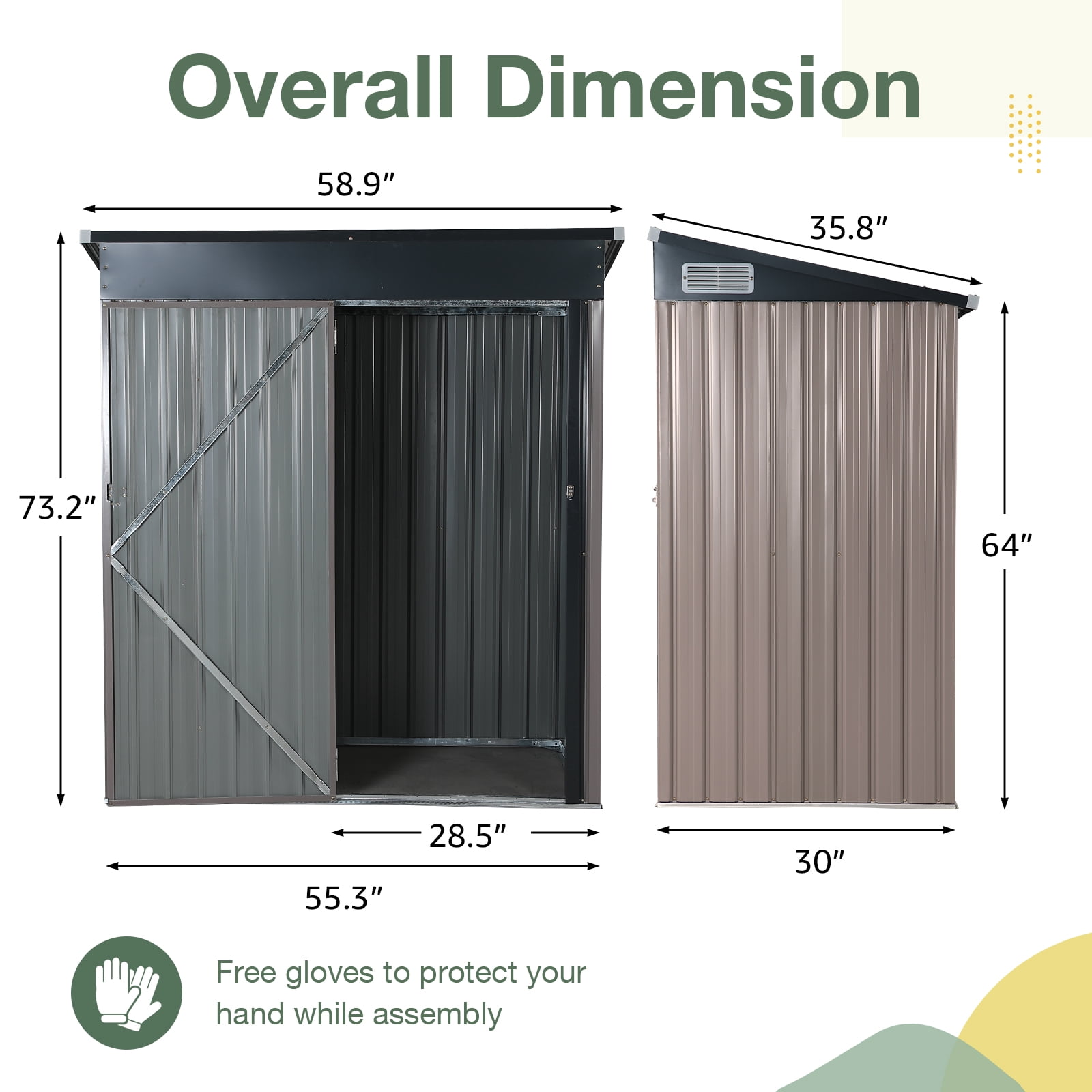 OC Orange-Casual 5' x 3' FT Outdoor Storage Shed, Metal Garden Tool Shed with Lockable Door, Outside Sheds & Storage Galvanized Steel, Brown