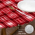 thumbnail image 3 of Red Plaid Round Tablecloth, Fitted Table Cover with Elastic for 45"-54" Round Tables, Modern Art Checkered Farmhouse Table Cloth Outdoor Indoor Dinning Party Waterproof Tablecloths, 3 of 7