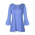 thumbnail image 4 of BiZtdJrK Blouses for Women Dressy Casual 3/4 Bell Sleeve Tops Loose Fit Button V Neck Henley Shirts Solid Color Pleated Tunic Shirts Light Blue XXL, 4 of 6