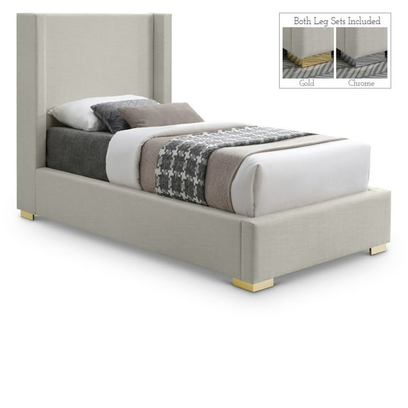 Meridian Furniture Royce Beige Linen Textured Fabric Twin Bed