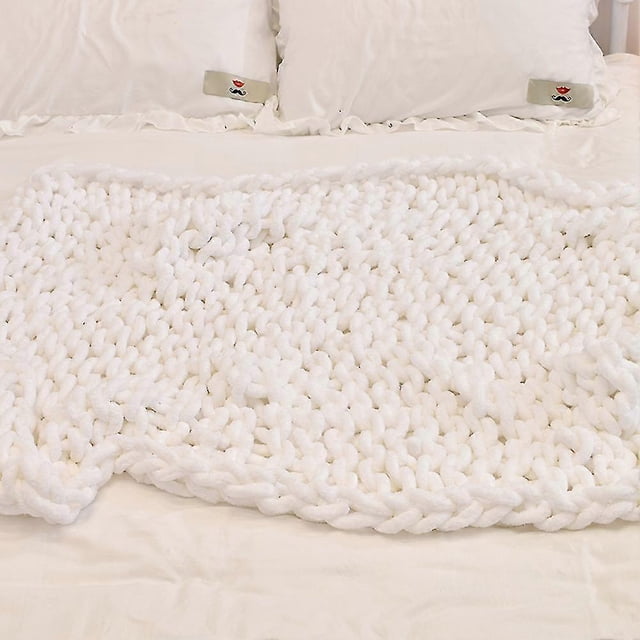 Hand Knitted Thick Blanket Thick Warm Cozy Soft To Touch100x200cmWhite