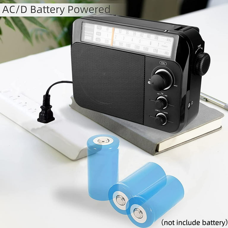 Portable AM FM Radio Transistor Radio Operated by 4 D-Cell Batteries or AC  Power with Excellent Reception, Large Speaker, 3.5 mm Earphone Jack, Two