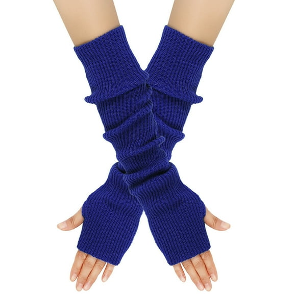 Namzi Knitted Arm Warmers Long Warm Arm Sleeves Fingerless Thumb Hole Gloves Winter Wrist Warmers Over Elbow Gloves,Dark Blue