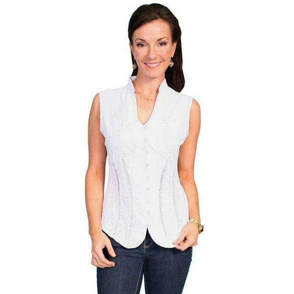 Scully PSL-059-WHT-XXL Womens Sleeveless Cantina Blouse- White - XXL