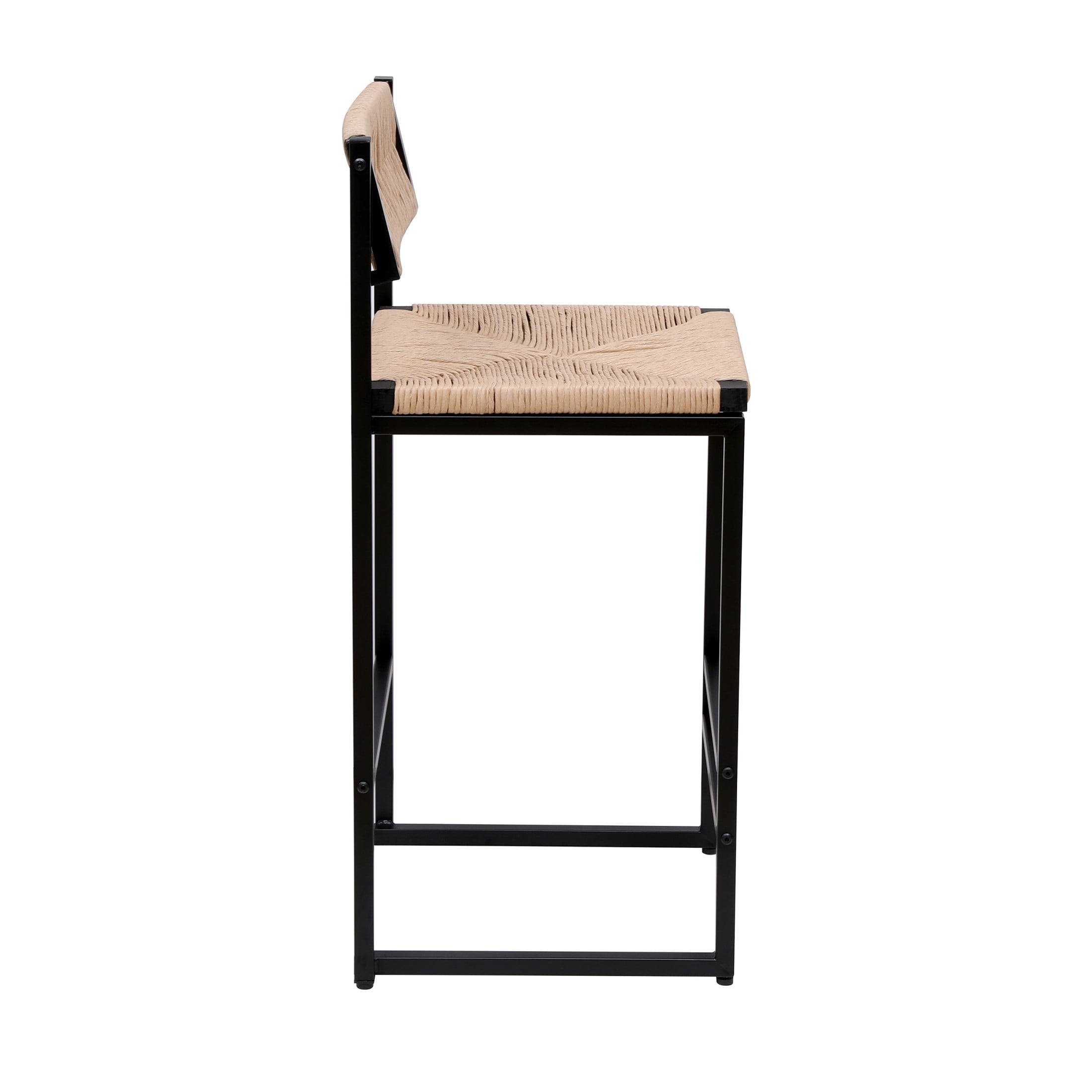 Noble House 34.84" Paper Rope Woven Bar Stools Set of 2, Farmhouse Counter Stool with Footrest, Honey