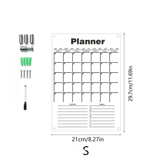 CATIEBYE 1Set White Acrylic Month Planner Board Erasable Wall Calendar for Home