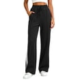 thumbnail image 2 of Womens Wide Leg Sweatpants Striped Drawstring Waist Casual Athletic Pants High Waisted Yoga Track Pants,Side Pockets White Stripe,Fall Loungewear & Workout Trousers,Fashion Loose Slacks, 2 of 7