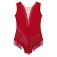 thumbnail image 6 of TSSOE Kids Girls Tassel Latin Dance Dress Skating Gymnastic Leotard Modern Jazz Ballroom Dancewear Burgundy 10, 6 of 7