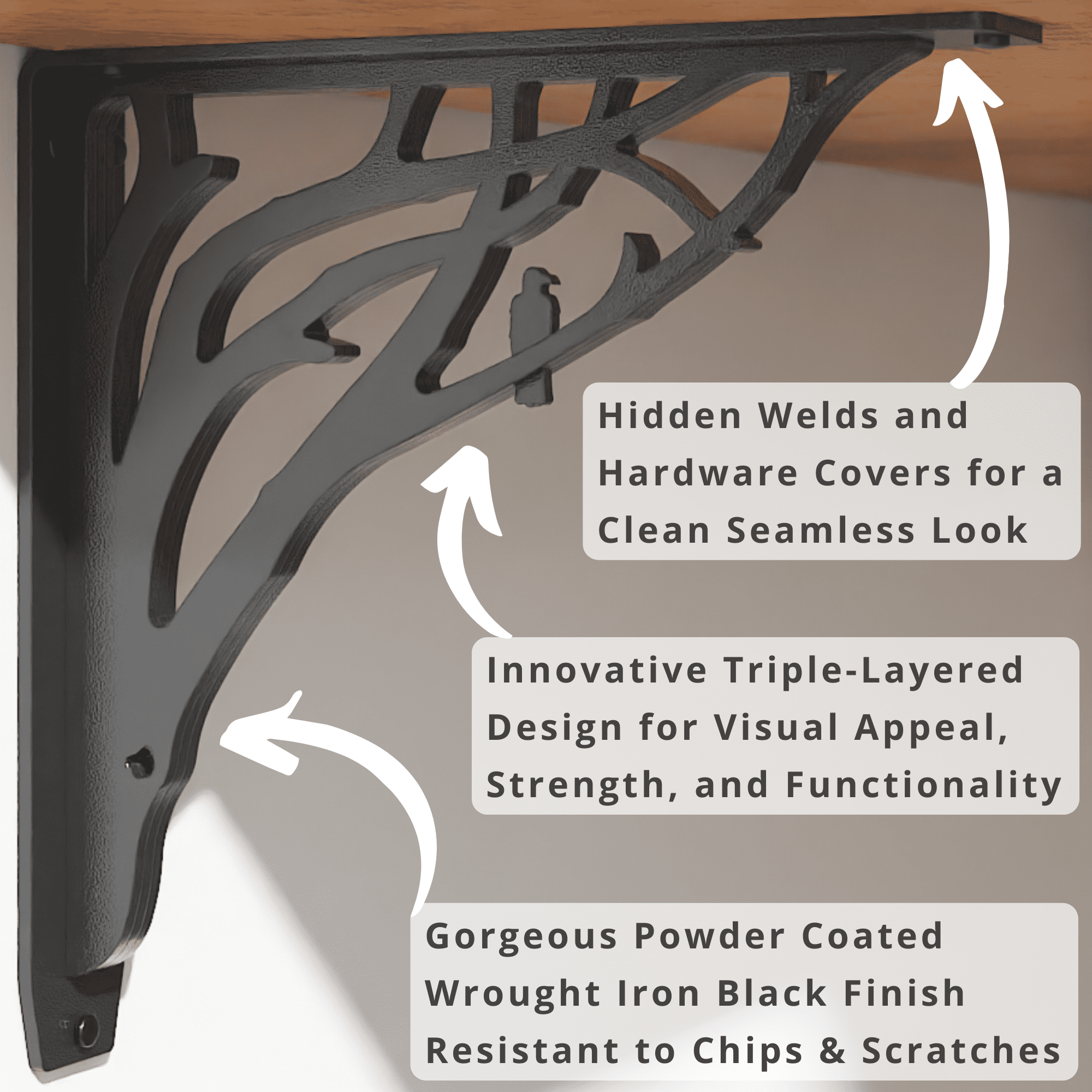 ANGEL OAK HEAVY DUTY STEEL FIREPLACE MANTEL BRACKETS, FLOATING SHELF, COUNTERTOP SUPPORT - HAND WELDED - 10" x 10" x 2"