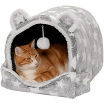 FurHaven Fleece Snuggle Hideout Pet Bed for Small Dogs and Cats - Silver Stars
