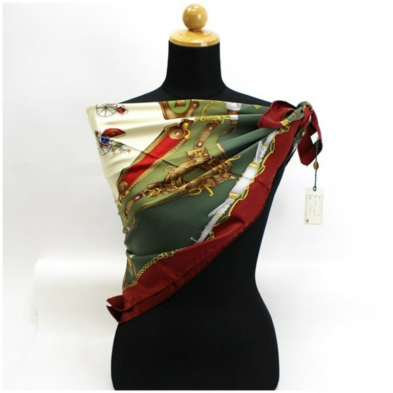 Authenticated Used Gucci silk scarf green x wine red carriage pattern GUCCI ladies - Walmart.com