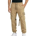 thumbnail image 4 of MDUKONU Men's Functional Cargo Work Pants with Flutter Belt Slim Fit Solid Design for Outdoor Daily Wear Khaki S, 4 of 9