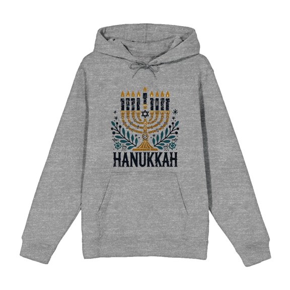 Hanukkah Menorah Adult Heather Gray Long Sleeve Hoodie-Medium