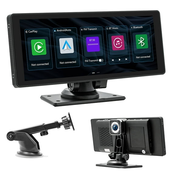 CAIHONG Portable 10.26" Wireless Carplay Screen & Android Auto with Adjustable & Detachable Mount, 2.5K Dash Cam & 1080P Backup Camera, HD IPS Touchscreen, GPS Navigation, Bluetooth, Car Stereo, Radio