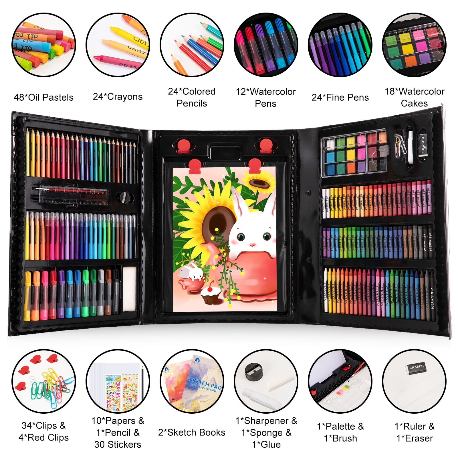 Painting Kit, 186-pack Deluxe Art Set With 2 A4 Drawing Pads, 1 Coloring  Book, 24 Acrylic Paints, Crayons, Colored Pencils, Water Cake, 