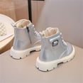 thumbnail image 5 of Girls Bow Embellished Fall Winter Zipper Short Boots, Soft Flat Sole Leather Material Easy On Off Daily Casual School Ankle Boots Silver 2 Big Kids, 5 of 7