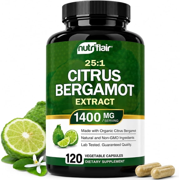 NutriFlair Organic Citrus Bergamot Supplement for Heart Health & Metabolism, 25:1 Extract, 120 Caps
