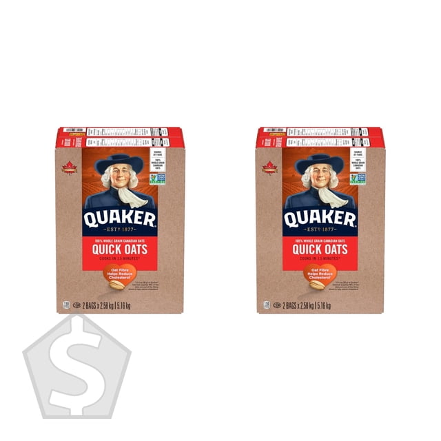 Quaker Quick Whole Grain Oats, 2 × 2.58 kg Bags (Pack of 2), 4 Bags Total, 10.32 kg Total