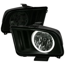 LED Halo Factory Style Headlights (Matte Black Housing/Smoke Lens) Made for and Compatible with 2005-2009 Ford Mustang