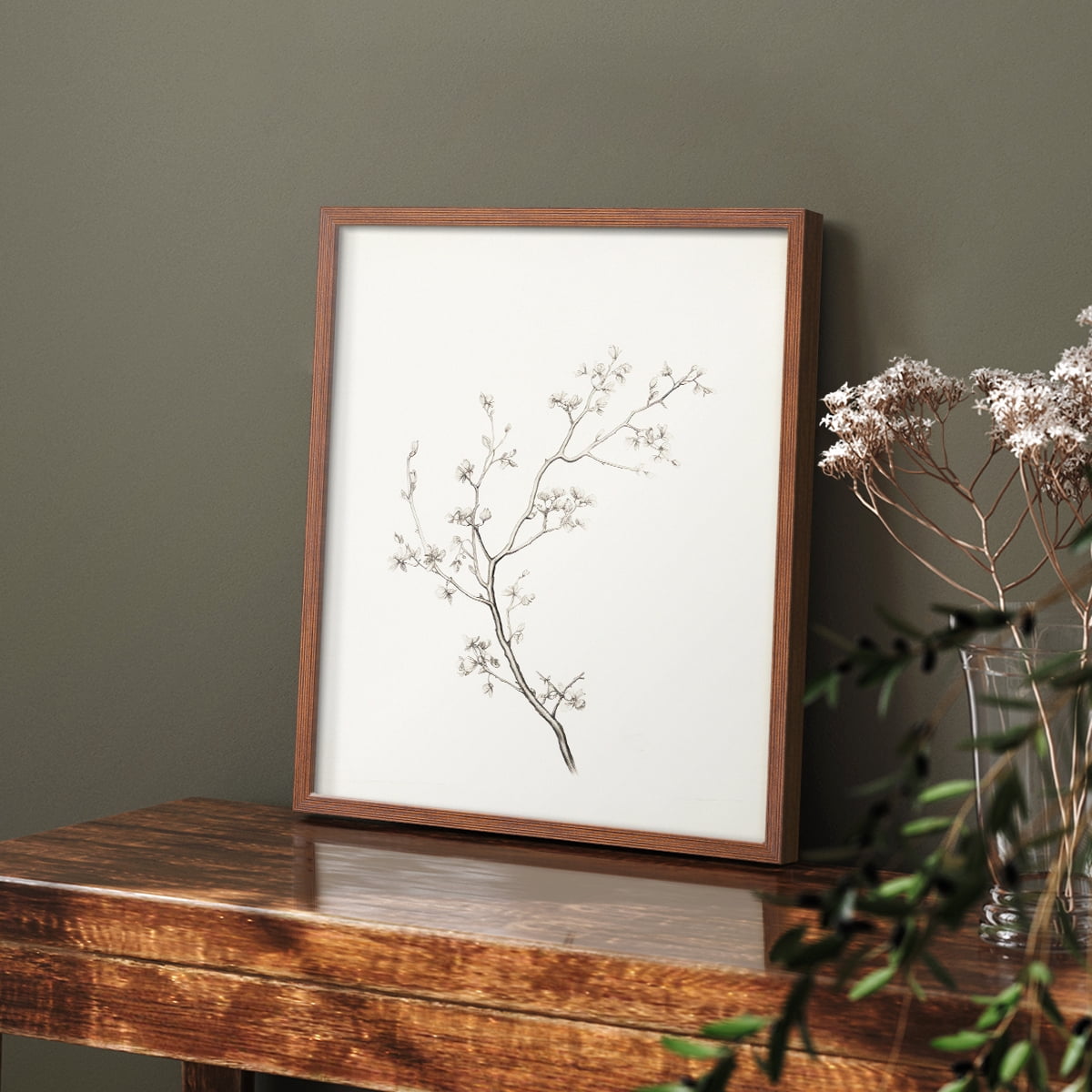 Vintage Floral Print V - 10in. x 8in. Vintage Framed Print in Walnut Wood Frame