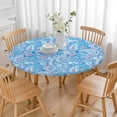 thumbnail image 3 of Boho Floral Elastic Edge Table Cover for Round Tables, Fitted Design for 52-56 Inch Diameter, Colorful Tablecloth for Home Kitchen, 3 of 7